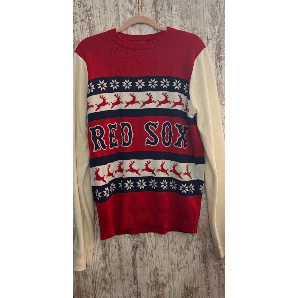 Boston Red Sox MLB Ugly Christmas Sweater Mens Large Fair Isle Reindeer Red Navy